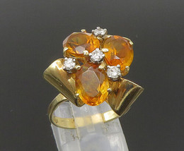 14K GOLD - Vintage Genuine Diamonds &amp; Oval Citrine Bow Tie Ring Sz 7 - GR387 - £600.99 GBP