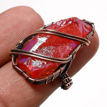 Orange Slice Rough Drusy Gemstone Ethnic Copper Wire Wrap Ring Jewelry 7&quot; SA 279 - £5.96 GBP