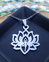 Stainless Steel Yoga Lotus Flower Necklace - £15.97 GBP