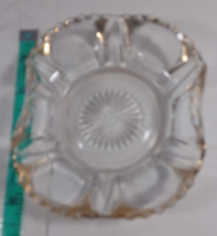 Vintage Crystal Glass Gold Rimmed Small Trinket Bowl Candy Dish Scalloped - £7.95 GBP