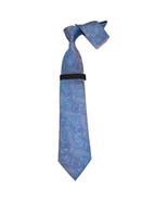 Mens Steven Land 100% Woven Silk Big Knot Tie and Hankie Set BW2436-16 Blue - $74.69 CAD