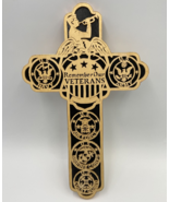 Scroll Saw Wood Handcrafted Folk Art Cross Remember Our Veterans USA Mil... - $175.61