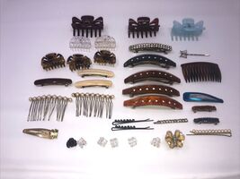 Large Lot Of Mixed Vintage And Current Hair Clips, barrettes&amp;Claws 35 Pi... - $41.58