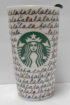 STARBUCKS 2011 Holiday Ceramic Coffee Travel CUP MUG + Lid Christmas Fa la la  - £23.88 GBP