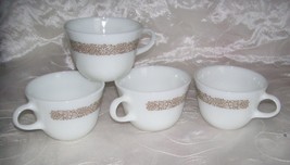Vintage Pyrex Corning Woodland Cups / Mugs - Set Of 4- White/Brown -Corelle Vgvc - £5.79 GBP