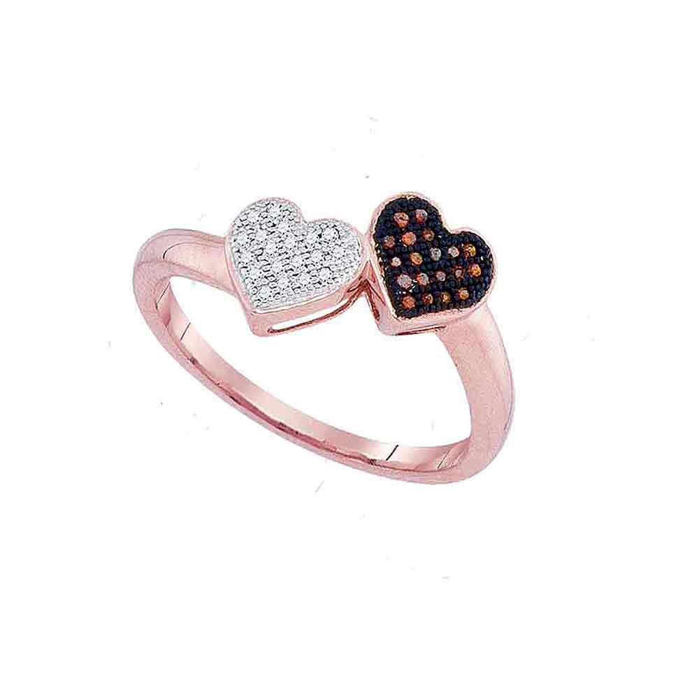 10k Rose Gold Round Red Color Enhanced Diamond Heart Love Fashion Ring 1/10 Ctw