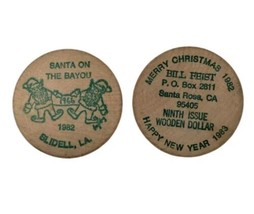 1982-1983 Wooden Token Lot Of 2 BILL FEIST Sliddel Christmas 2&quot; Dollar - £9.16 GBP