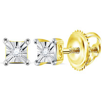 Yellow-tone Sterling Silver Womens Round Diamond Solitaire Earrings .01 ... - $20.00