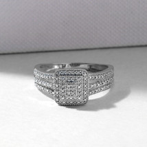 10K White Gold 0.15 Ct Diamond Split Shank Halo Engagement Ring - £226.72 GBP