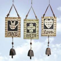 Inspirational Fused Glass Wind Chime with Metal Bell. Peace, Faith or Love - £11.76 GBP