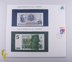 1973-1982 Noruega 10 Kroner Y Países Bajos 5 Gulden Gem Unc Billetes 2 P... - $43.78