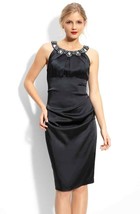 Suzi Chin for Maggy Boutique Embellished Stretch Satin Dress Sz 10 Black - $61.68