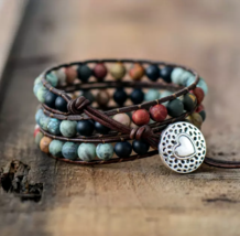 Leather Matte Jasper Triple Wrap Bracelet - $35.00