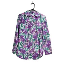 Roman&#39;s Shirt Women&#39;s Size 12W Long Sleeve Button Up Purple Floral Cotton Blend - £13.45 GBP