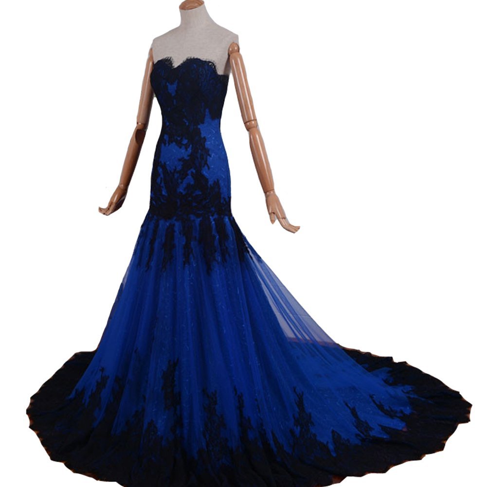 Kivary Gothic Black Lace Mermaid Long Formal Corset Sweetheart Prom Evening Dres