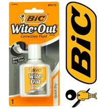 BIC cover it WITE OUT Bottle Foam Brush quick dry White CORRECTION FLUID... - $14.32