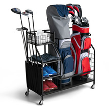 Extra Large Golf Bag Storage Rack for Garage Fits 2 Golf Bags Organizer w/Wheels - £111.65 GBP