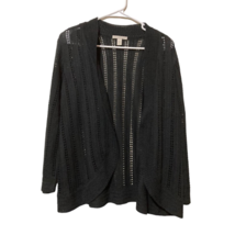 Dana Buchman Cardigan Sweater Women&#39;s M Black Solid Long Sleeve Open Front Knit - £12.72 GBP