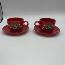 Waechtersbach Christmas Tree Germany Cups and Saucers Set Of 2 - £14.69 GBP