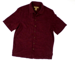 Caribbean Joe Men&#39;s Casual Short Sleeve Shirt S Burgundy Red 100% Silk - £15.69 GBP
