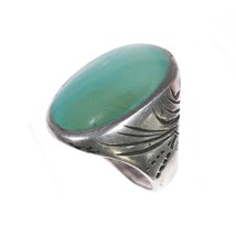 sz11 Vintage Native American hand tooled silver ring with turquoise - $297.00