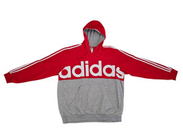 Adidas Essentials Hooded Colorblock Spellout Sweatshirt Red Gray Mens Sz... - £44.03 GBP