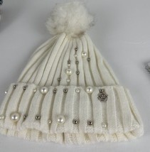 Hat Beanie Women&#39;s Steve Madden One Size Color Ivory Pearl Beads Acrylic Knoit - £11.69 GBP