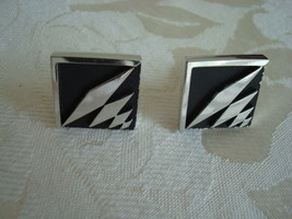 Vintage Swank Cuff Links ~ Silver-tone ~ Black - £5.53 GBP