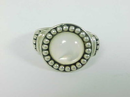 MOTHER of PEARL Bezel Set in STERLING SILVER Vintage RING - Size 6 - £55.82 GBP
