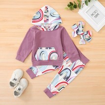 NEW Rainbow Hooded Sweatshirt Baby Girls Outfit Set 0-6 Months - £10.44 GBP
