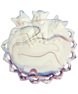 Westmoreland Kitty Cat Kittens White &amp; Purple Slag Glass Candy Dish Plate - $39.95