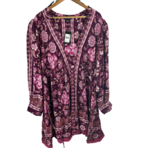 City Chic Willow Mini Dress 3X NWT Boho Floral Purple Pink Viscose Tie W... - $55.30 CAD