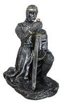 Kneeling Medieval Suit Of Armor Crusader Knight With Sword And Helmet Figurine - £15.17 GBP