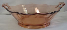 Vintage Pink Depression Glass 10 Paneled Bowl Double Handled 10 1/2&quot; - £54.99 GBP