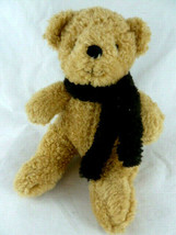 Pottery Barn Teddy Bear 8&quot; Soft Toy Chenille Beige brown with Black Scarf - £15.81 GBP