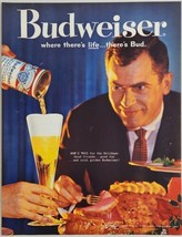 1960 Print Ad Budweiser Beer Man Drinks Glass of Bud &amp; Carved Ham Dinner - £14.84 GBP