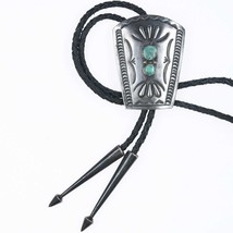 Vintage Navajo hand stamped silver bolo tie with turquoise - $341.55