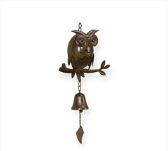 Brown Owl Metal Wall Hanging with Bell 25" Long Hanging Chime Garden Decor image 1