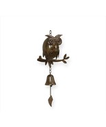  Brown Owl Metal Wall Hanging with Bell 25&quot; Long Hanging Chime Garden Decor - £31.13 GBP