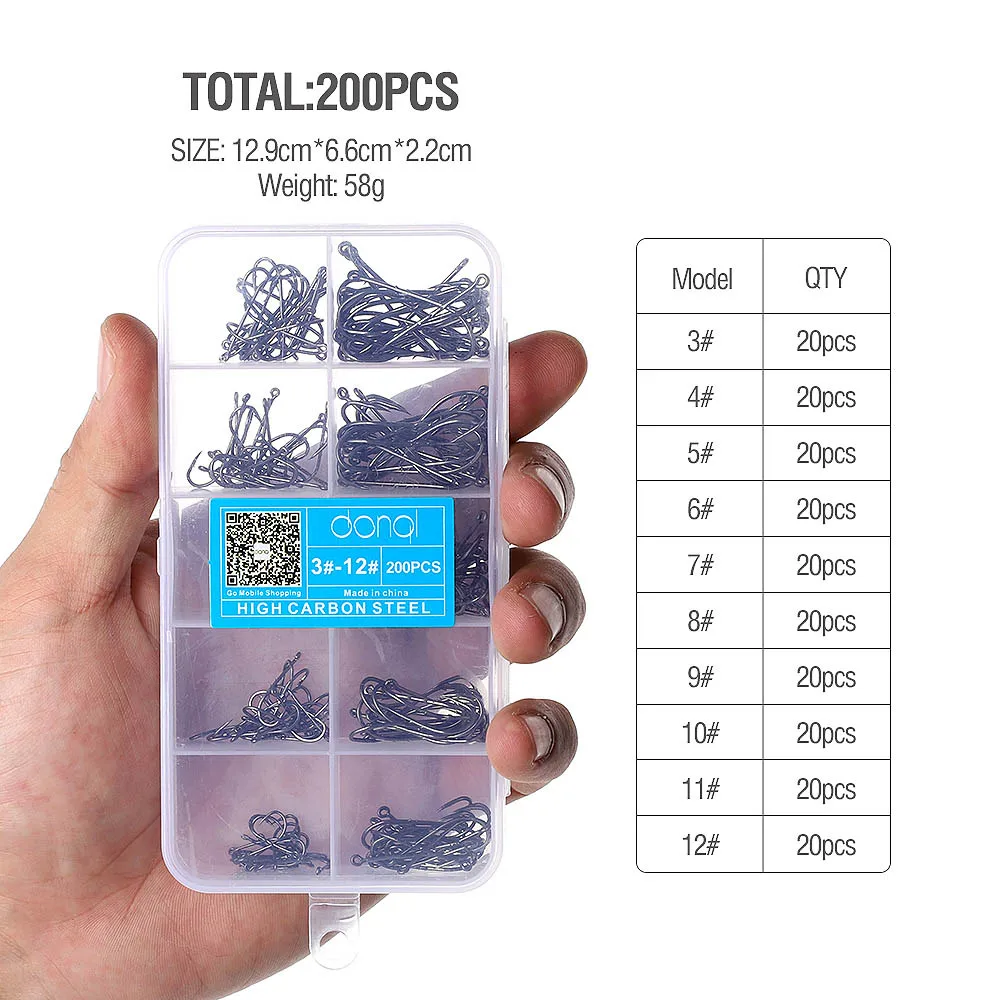 DONQL 200-600pcs/ Box Barbed Fishing Hooks Carp Single Fishihook Set 3#-12# Fly  - $25.40