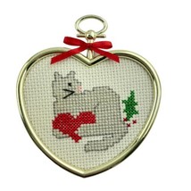 Handmade Cross Stitch Christmas Ornament Lot of 5 Cat Angel Bird Sheep F... - $14.50
