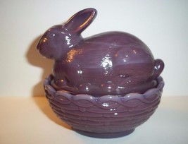 Mosser Glass Eggplant Purple Easter Bunny Rabbit Basket Box Covered Cand... - $26.14