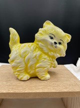Ceramic Lemon Yellow Long Haired Blue Eyed Cat Kitten Figurine Standing ... - £6.15 GBP