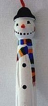 Wood Carved Snowman Long Icicle Ornament Smiling Hand Paint - £7.98 GBP