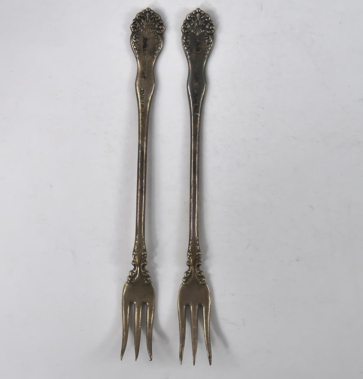 Primary image for Cocktail Forks Spear Otway 6" long  Antique  - (set of 2) 1835 R Wallace AI