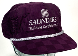 Vtg SAUNDERS Hat-Building Confidence-Maroon Checkered-Strapback-Rope Bill - £20.23 GBP