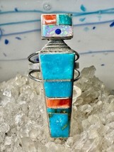 Kachina ring Navajo band turquoise Lab opal spiny oyster size 5.75 sterling silv - £99.71 GBP