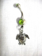 Endangered Sea Turtle Pewter Charm 14g Lime Green Cz Belly Ring Surgical Steel - £5.52 GBP