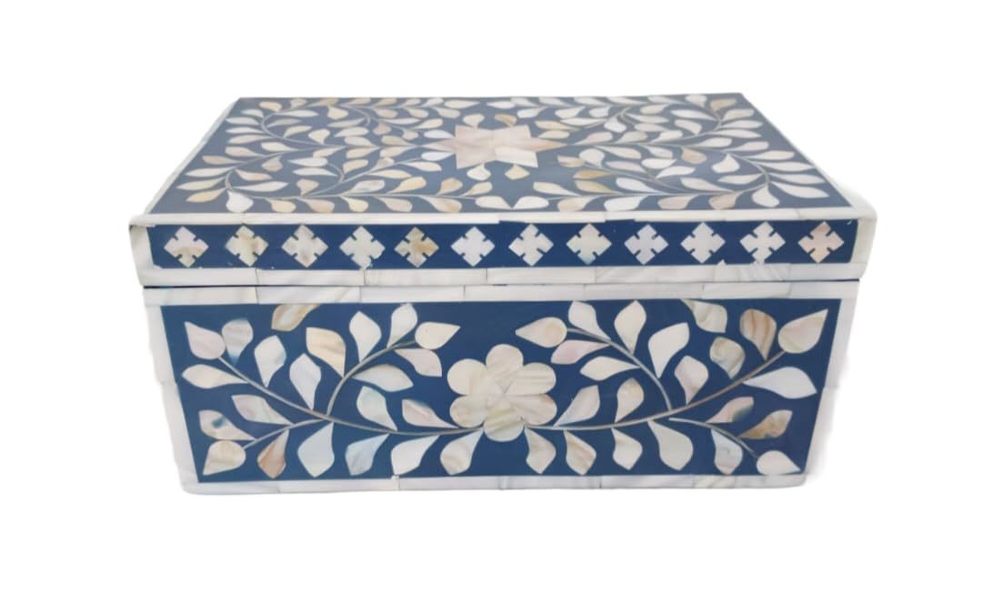 Generic bone inlay jewelry box, black and white bone inlay box,12x6x5 inch - $190.00