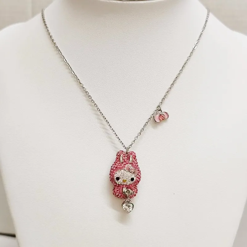 Sanrio My Melody Necklace Kawaii Diamond Craft Pendant Cartoons Niche Light - £21.46 GBP+